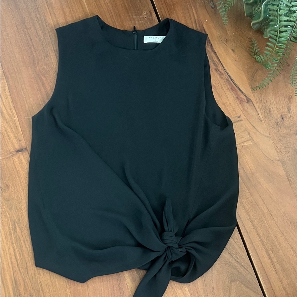 Babaton Black Sleeveless Knot Blouse